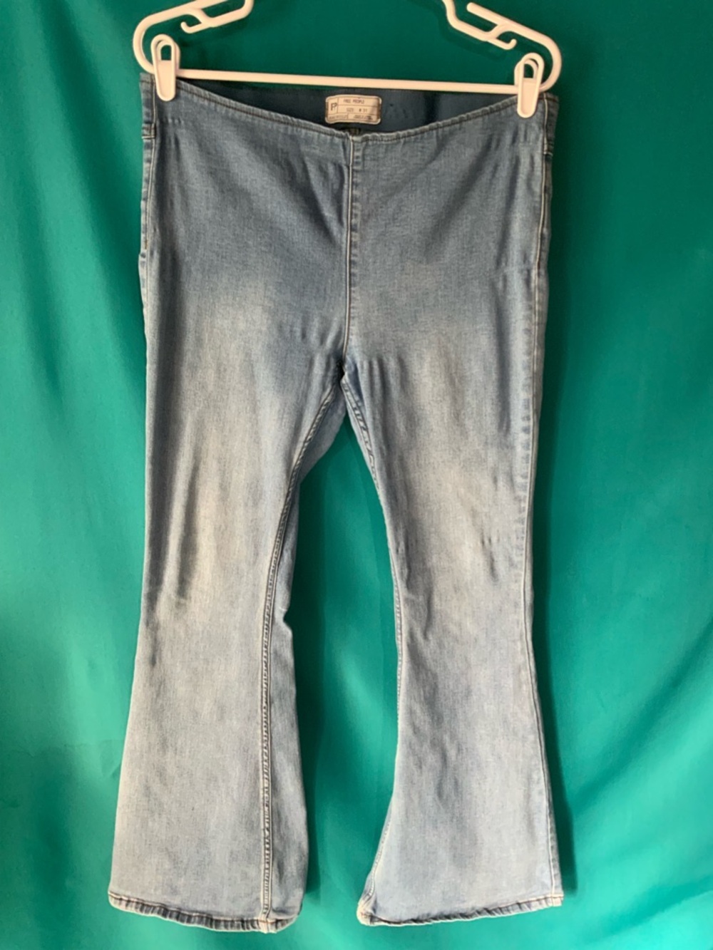 Free People Penny Pull On Light Blue Mid Rise Flare Jeans